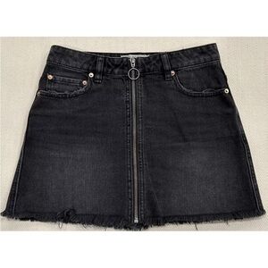 We The Free Denim Skirt Zipper Front Raw Hemline Black Size 25